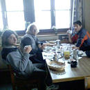 Team Germany 1 together with Team Swiss 1 having breakfast at Monday morning 9.00 am at the Oberalp Pass